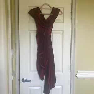 Burgundy Corset Dress All Shoulder Side Train